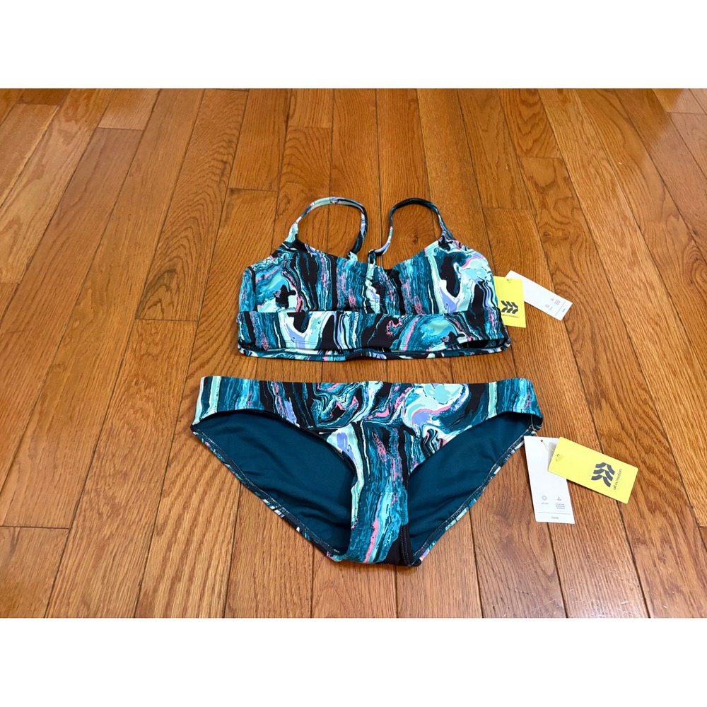 All in Motion Womens Teal Marble Swirl Bikini Set NWT Size M 8-10 $45